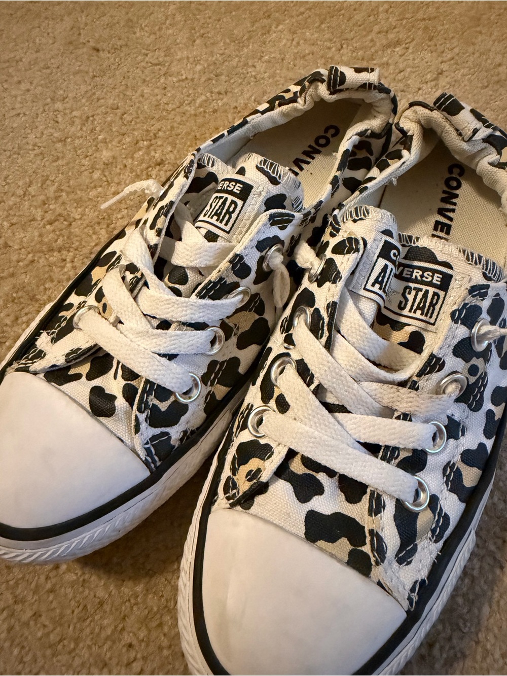 Converse Black and White Leopard Print Low Top Sneakers